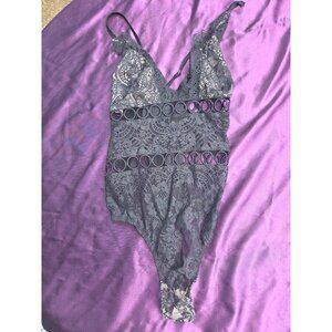 Black Lace Bodysuit With Sheer Panels & Adjustable Straps *Size Small*NWOT